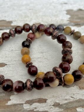 Mixed Brown and Mustard Beaded Stretch Bracelet with Decorative Spacers